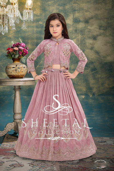 Dusty Pink Embroidered Lehenga Jacket Set