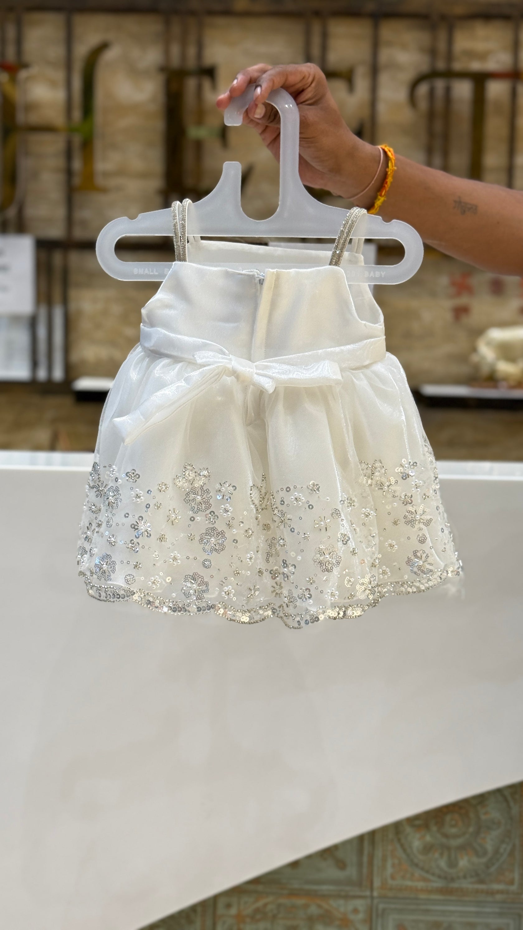 White Pearl Bloom Baby Frock Set back view