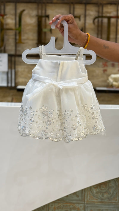 White Pearl Bloom Baby Frock Set back view