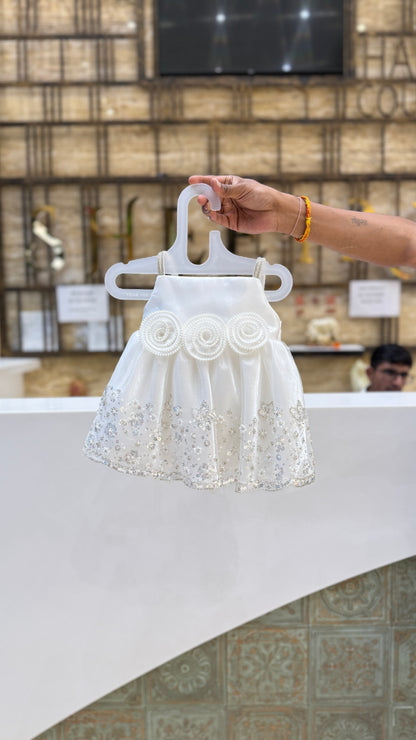 White Pearl Bloom Baby Frock Front View