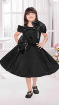 Black Off-Shoulder Party Dress with Dramatic Bow and Rhinestone Bodice for Girls