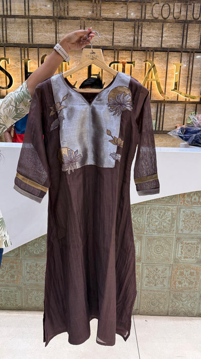 Coffee Mul Chanderi 3Pc Suit