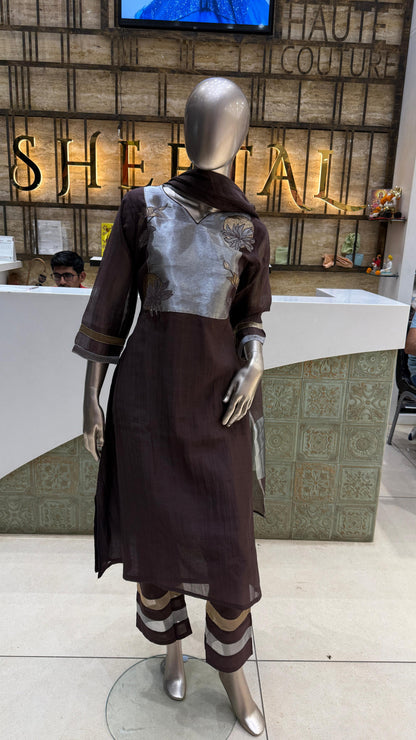 Coffee Mul Chanderi 3Pc Suit