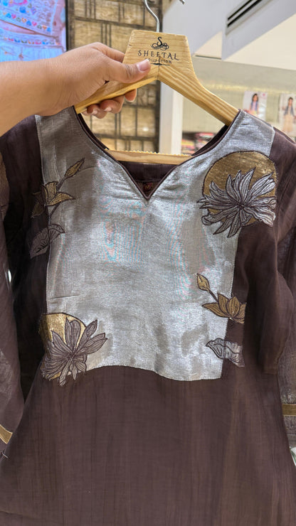 Coffee Mul Chanderi 3Pc Suit