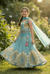 Blue  Floral Embroidered Lehenga Choli Set with Dupatta