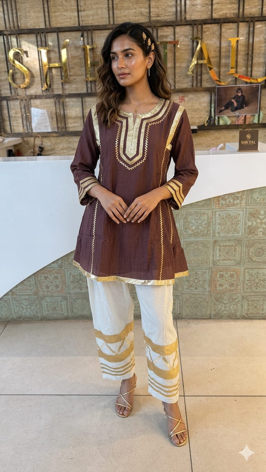 Celebrity Inspired Mul Chanderi Co Ord Set