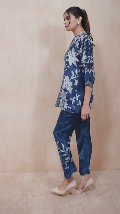 Blue Printed Kurta Pant Set