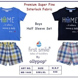 OllyPop Half Sleeves Baba Suit With Checks Print