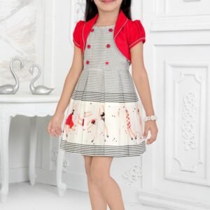 Printed Baby Frock with Red Jacket