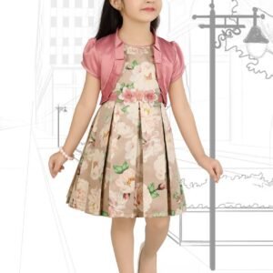 Fawn Floral Print Baby Frock With Jacket