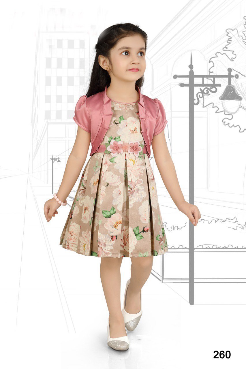 Fawn Floral Print Baby Frock With Jacket
