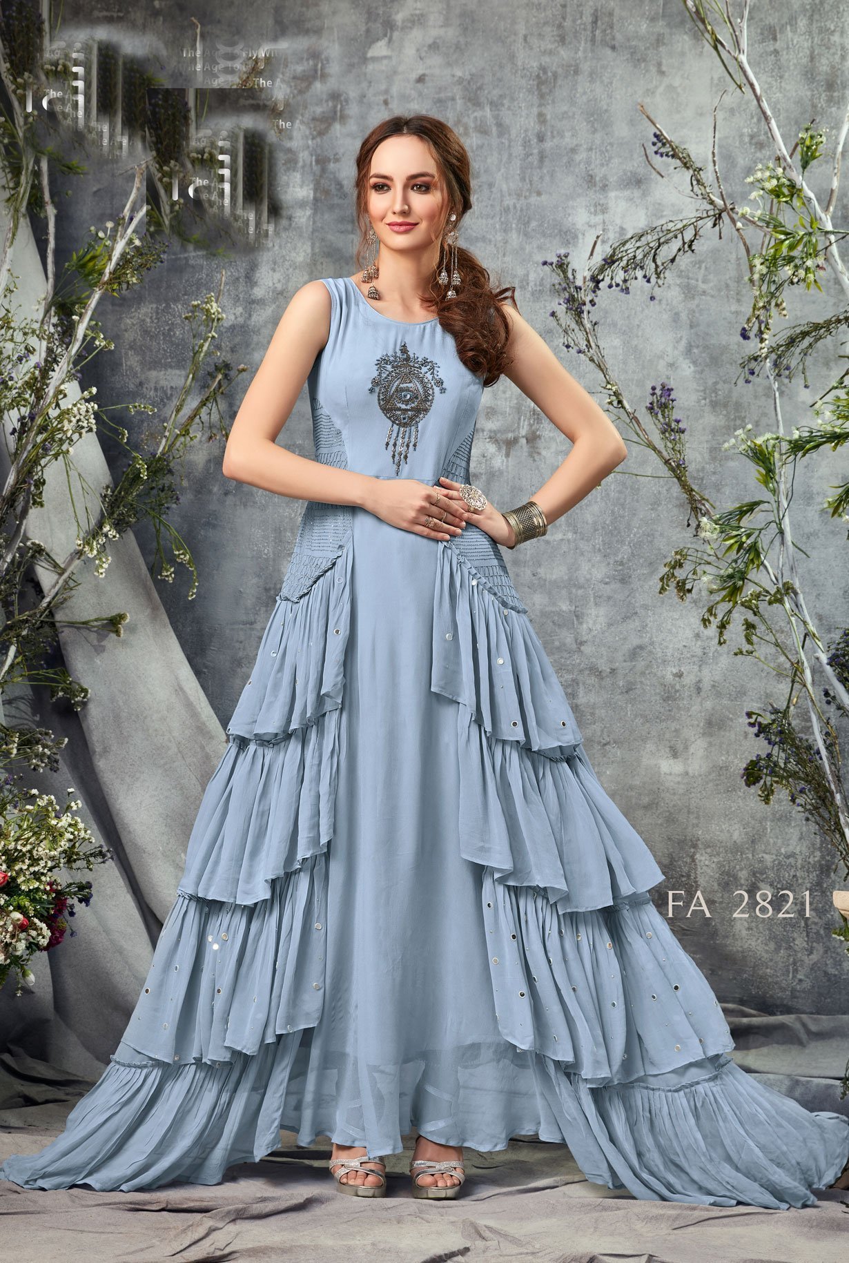 Pastel Blue Multi Layer Georgette Gown