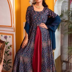 Designer Cape Cut With Printed Dupatta and Pants