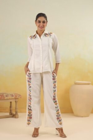 Designer Floral Charm Cotton Embroidered Co-ord Set