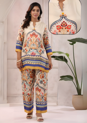 Elegant Printed Cotton Two-Piece Suit for Women