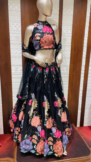 Midnight Bloom Embroidered Lehenga Set