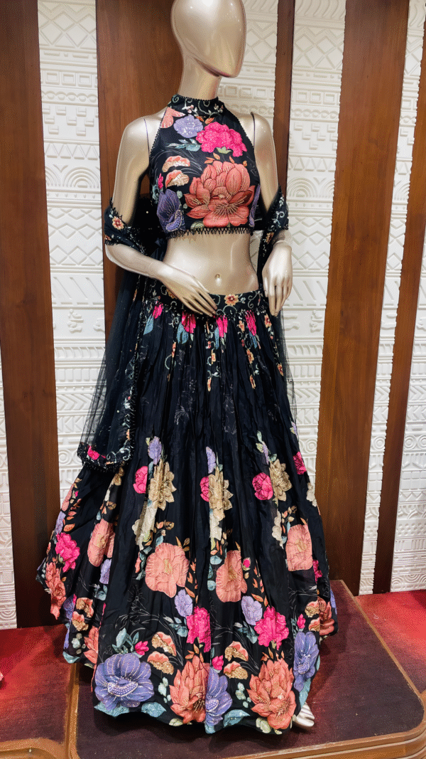 Midnight Bloom Embroidered Lehenga Set
